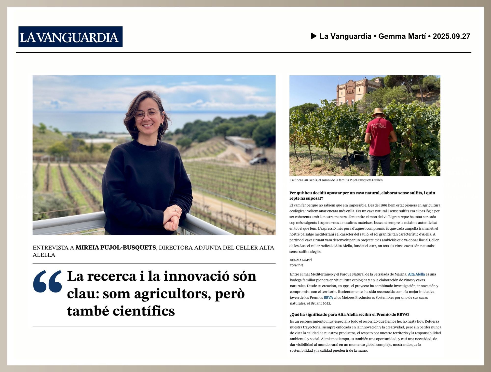 Bruant DO Cava natural sense sulfits afegits / Natural Cava no added sulfites / Alta Alella & Celler de les Aus