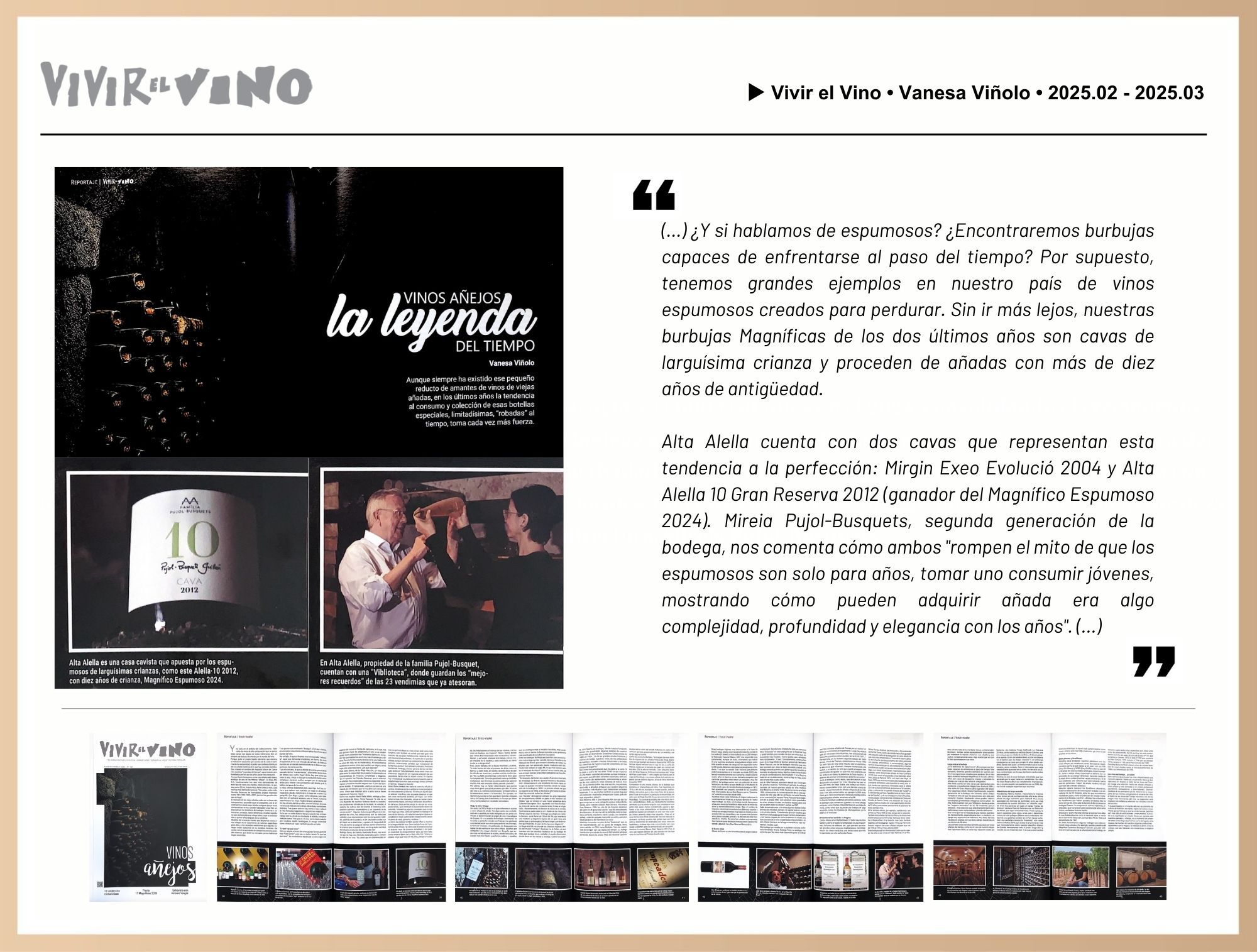 Cavas ecológicos de larga crianza Alta Alella reconocidos por Vivir el Vino / Caves ecològics de llarga criança d’Alta Alella reconeguts per Vivir el Vino / Alta Alella long-aged organic cavas featured in Vivir el Vino