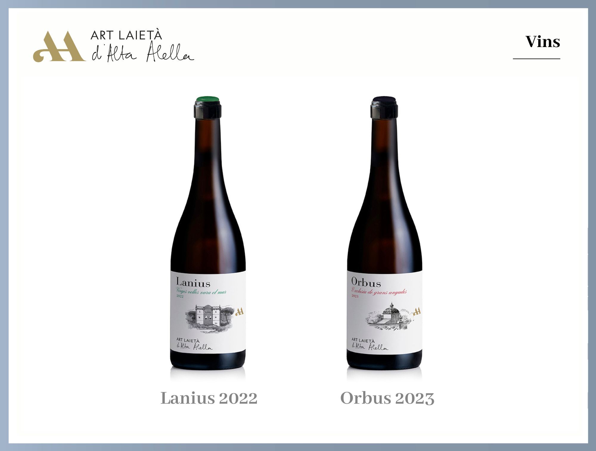 Art Laietà d'Alta Alella Lanius vino blanco ecológico y Orbus vino tinto ecológico DO Alella