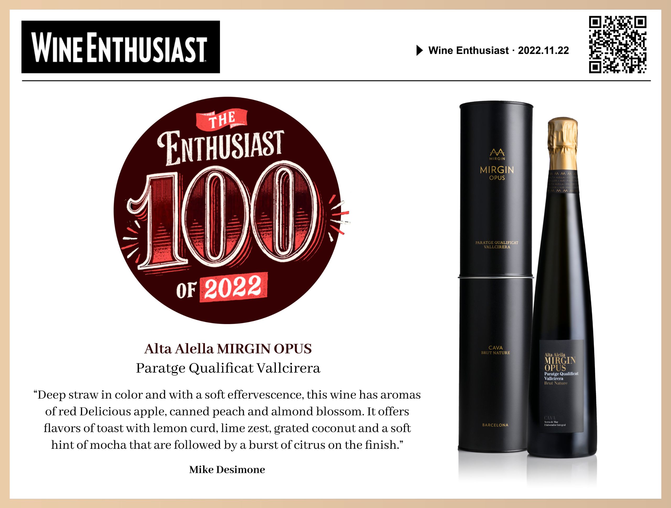 Alta Alella MIRGIN OPUS · Paraje Calificado Vallcirera, amongst the best  100 wines of 2022 - Alta Alella